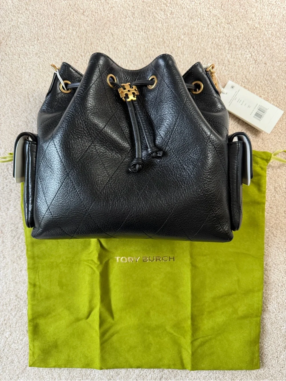 NWT Tory Burch Black Charlie Drawstring Bag